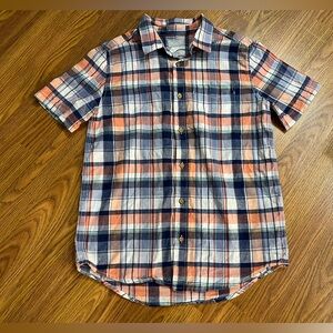 Children’s Place boys’ XXL 16 short sleeve button down shirt, plaid, navy peach
